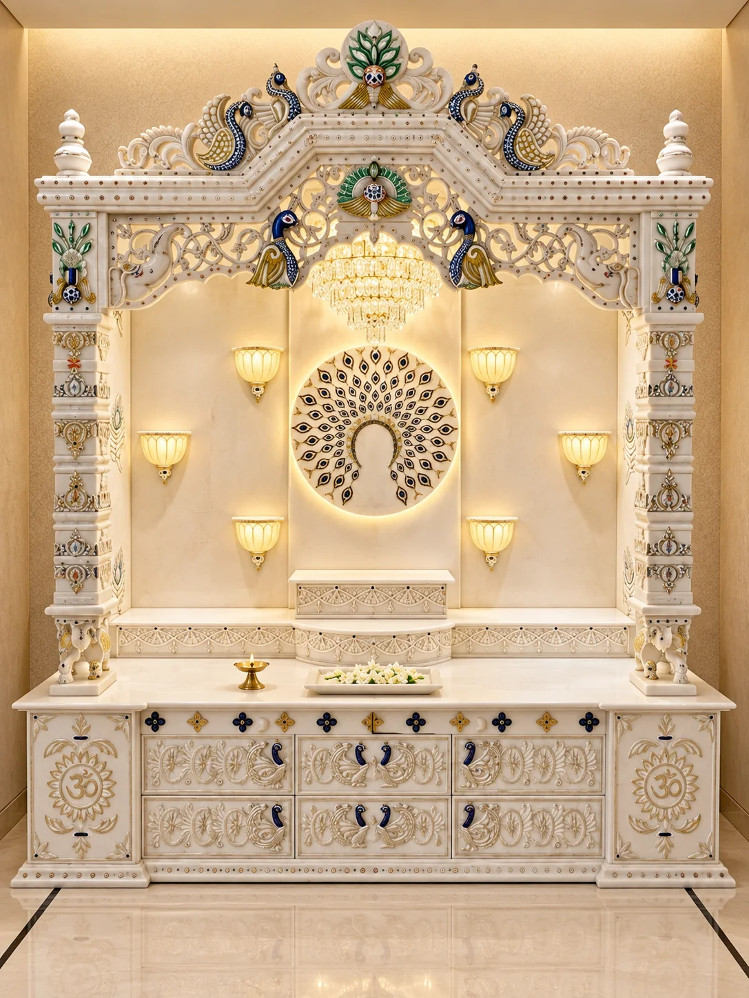 Modern Luxury Peacock Mandir
